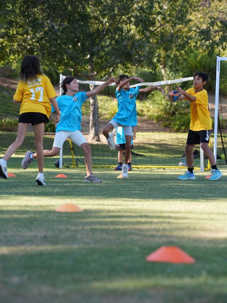 Children playing handball during the final tournament in Santa Clarita