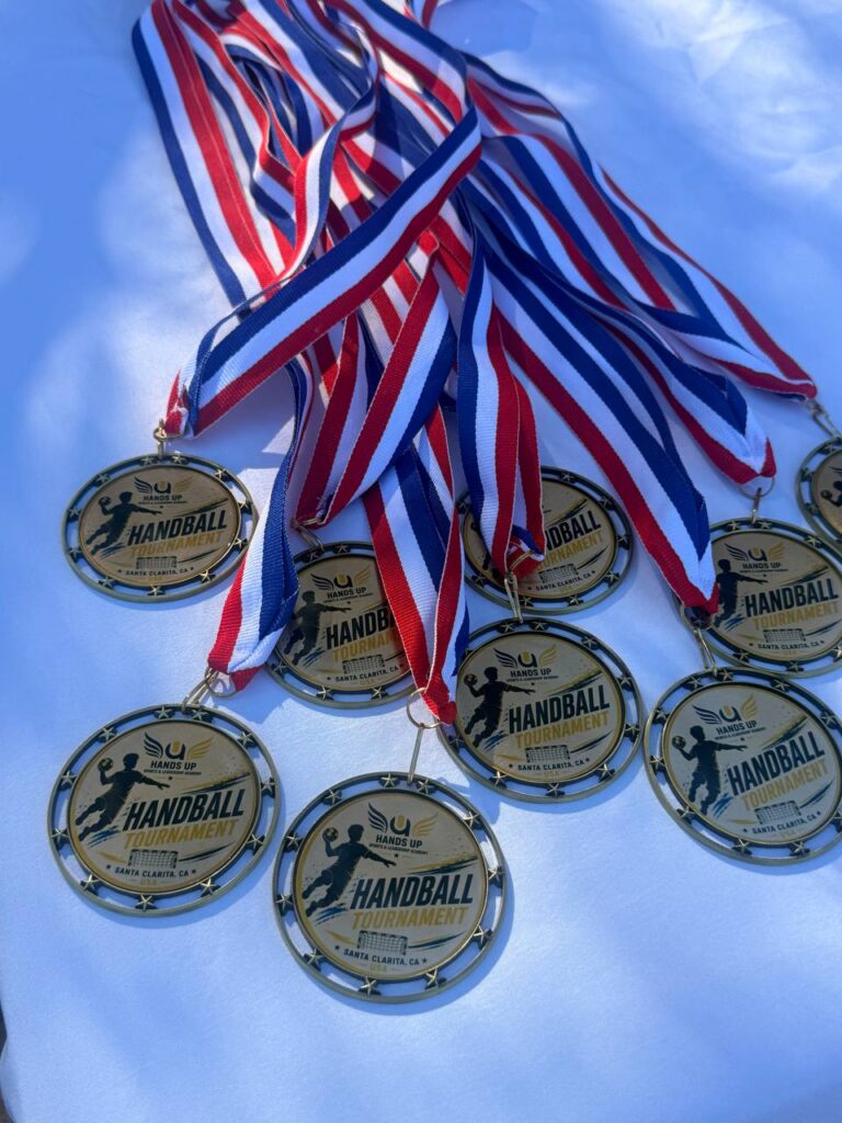 Medals prepared for the Handball Academy LA tournament in Santa Clarita